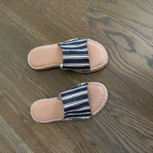 Old Navy Navy Blue & White Striped Canvas Slides Sandals, 8.5